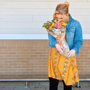 Old Navy Yellow Flower Patterned Midi Dress